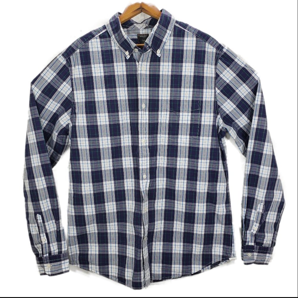 GAP Navy and White Plaid Button Up